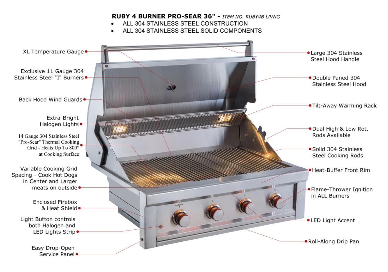 Sunstone Metal Products Ruby Gas Grills - 4 Burner 36" Ruby Drop In Gas Grills 4 Sunstone Metal Products Ruby Gas Grills - 4 Burner 36" Ruby Drop In Gas Grills - Image 3
