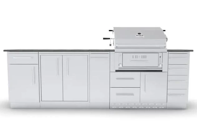 Sunstone Metal Products ALAMO 9’ Hybrid Gas Charcoal Wood Burning Grill Island Package With Dry Storage Cabinet & Ample Storage SCPALAMO 3 Sunstone Metal Products ALAMO 9’ Hybrid Gas Charcoal Wood Burning Grill Island Package With Dry Storage Cabinet & Ample Storage SCPALAMO