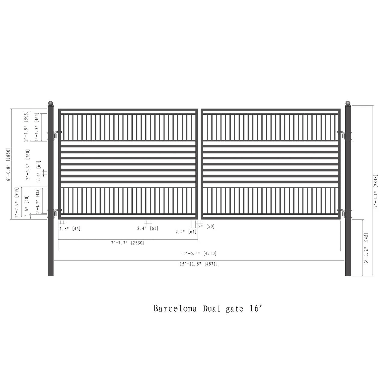Aleko Steel Dual Swing Driveway Gate - Barcelona Style - 16 X 6 Feet DG16BARCD-AP 8 Aleko Steel Dual Swing Driveway Gate - Barcelona Style - 16 X 6 Feet DG16BARCD-AP - Image 6