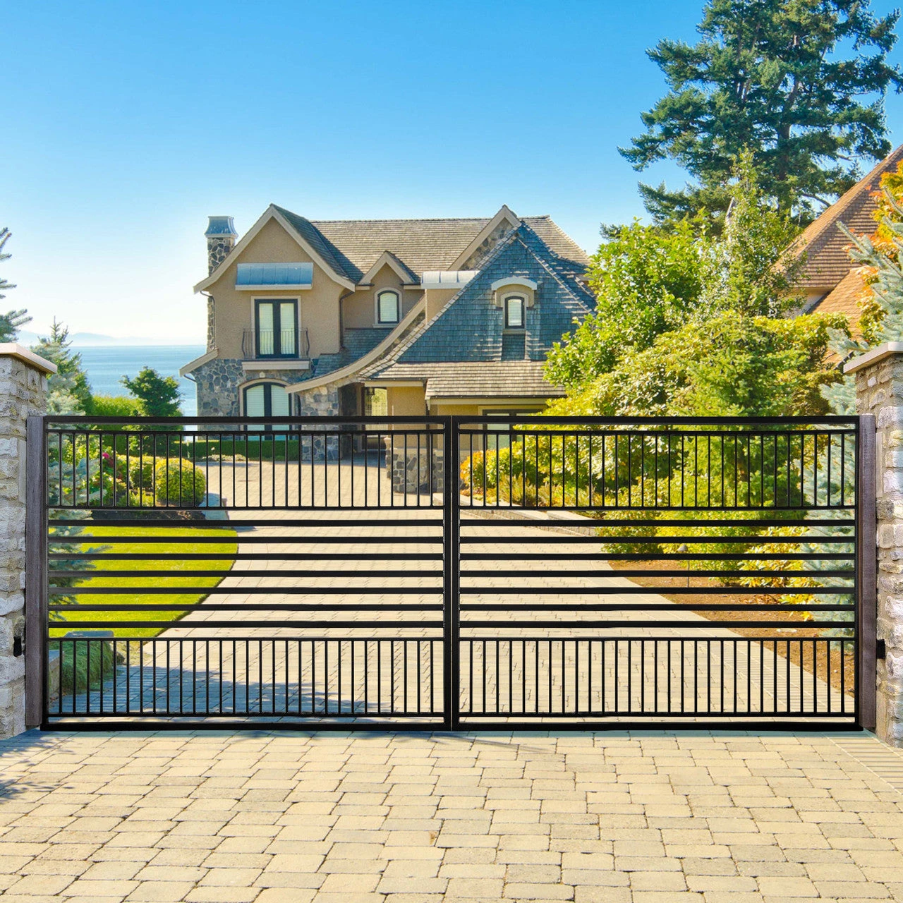 Aleko Steel Dual Swing Driveway Gate - Barcelona Style - 18 X 6 Feet DG18BARCD-AP 4 Aleko Steel Dual Swing Driveway Gate - Barcelona Style - 18 X 6 Feet DG18BARCD-AP - Image 2