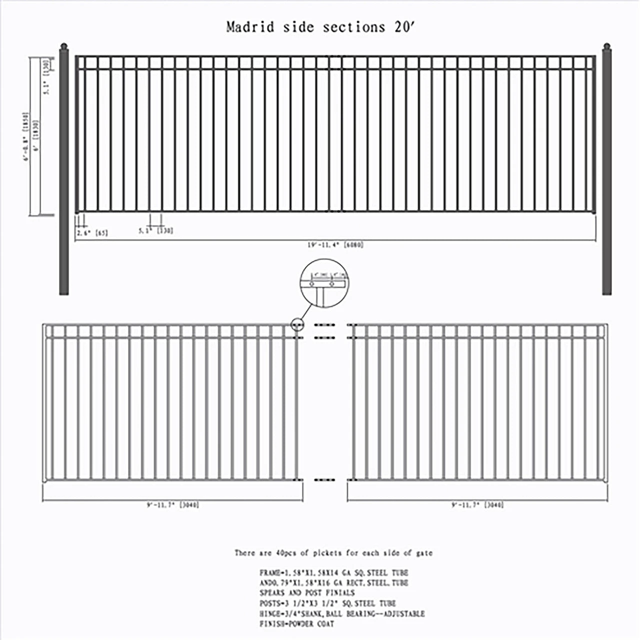 Aleko Steel Sliding Driveway Gate - 20 Ft With Pedestrian Gate - 5 Ft - MADRID Style DG20MADSSLPED-AP 7 Aleko Steel Sliding Driveway Gate - 20 Ft With Pedestrian Gate - 5 Ft - MADRID Style DG20MADSSLPED-AP - Image 5