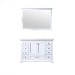 Lexora Dukes 48" White Single Vanity, White Carrara Marble Top, White Square Sink And 46" Mirror