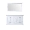 Lexora Dukes 60" White Double Vanity, White Carrara Marble Top, White Square Sinks And 58" Mirror
