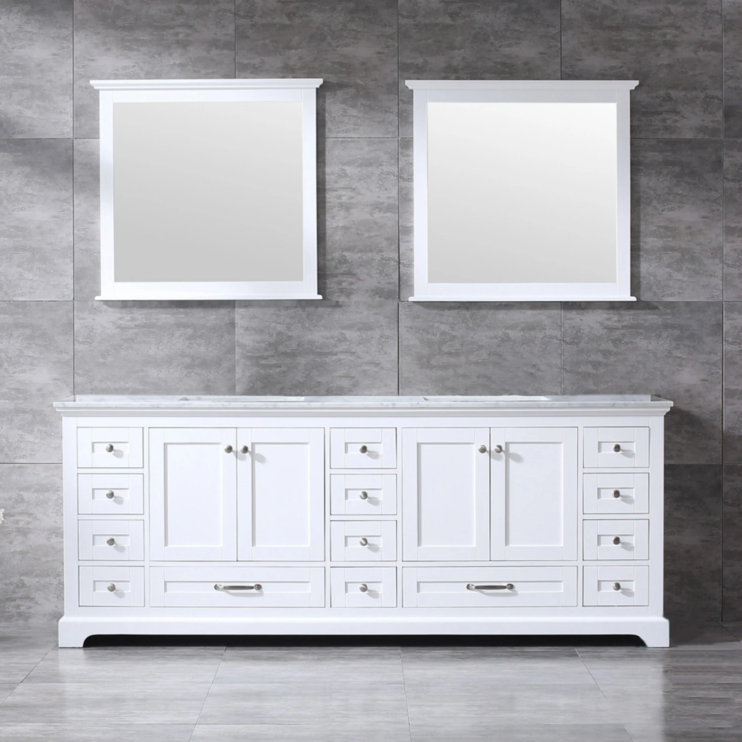 Lexora Dukes 84" White Double Vanity, White Carrara Marble Top, White Square Sinks And 34" Mirrors 4 Lexora Dukes 84" White Double Vanity, White Carrara Marble Top, White Square Sinks And 34" Mirrors - Image 2