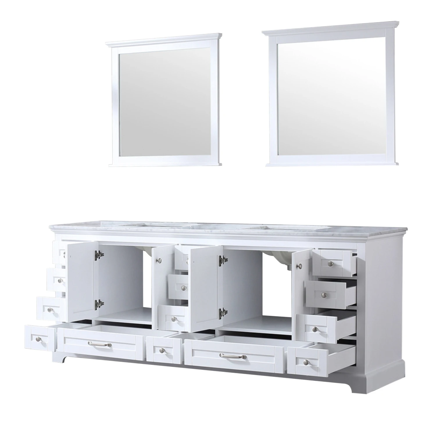 Lexora Dukes 84" White Double Vanity, White Carrara Marble Top, White Square Sinks And 34" Mirrors 12 Lexora Dukes 84" White Double Vanity, White Carrara Marble Top, White Square Sinks And 34" Mirrors - Image 10