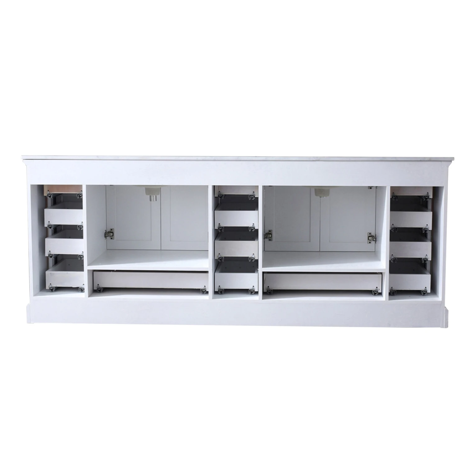 Lexora Dukes 84" White Double Vanity, White Carrara Marble Top, White Square Sinks And 34" Mirrors 13 Lexora Dukes 84" White Double Vanity, White Carrara Marble Top, White Square Sinks And 34" Mirrors - Image 11