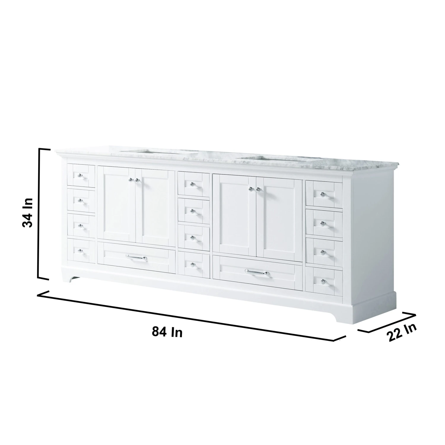 Lexora Dukes 84" White Double Vanity, White Carrara Marble Top, White Square Sinks And 34" Mirrors 14 Lexora Dukes 84" White Double Vanity, White Carrara Marble Top, White Square Sinks And 34" Mirrors - Image 12