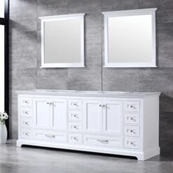 Lexora Dukes 84" White Double Vanity, White Carrara Marble Top, White Square Sinks And 34" Mirrors 18 Lexora Dukes 84" White Double Vanity, White Carrara Marble Top, White Square Sinks And 34" Mirrors -Home And Outdoor LD342284DADSM34 3