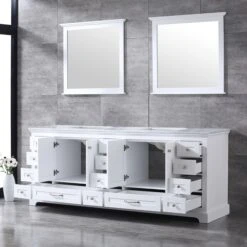 Lexora Dukes 84" White Double Vanity, White Carrara Marble Top, White Square Sinks And 34" Mirrors 19 Lexora Dukes 84" White Double Vanity, White Carrara Marble Top, White Square Sinks And 34" Mirrors -Home And Outdoor LD342284DADSM34 4