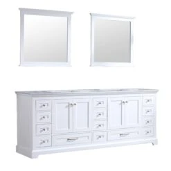Lexora Dukes 84" White Double Vanity, White Carrara Marble Top, White Square Sinks And 34" Mirrors 21 Lexora Dukes 84" White Double Vanity, White Carrara Marble Top, White Square Sinks And 34" Mirrors -Home And Outdoor LD342284DADSM34 7