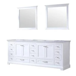 Lexora Dukes 84" White Double Vanity, White Carrara Marble Top, White Square Sinks And 34" Mirrors 22 Lexora Dukes 84" White Double Vanity, White Carrara Marble Top, White Square Sinks And 34" Mirrors -Home And Outdoor LD342284DADSM34 8