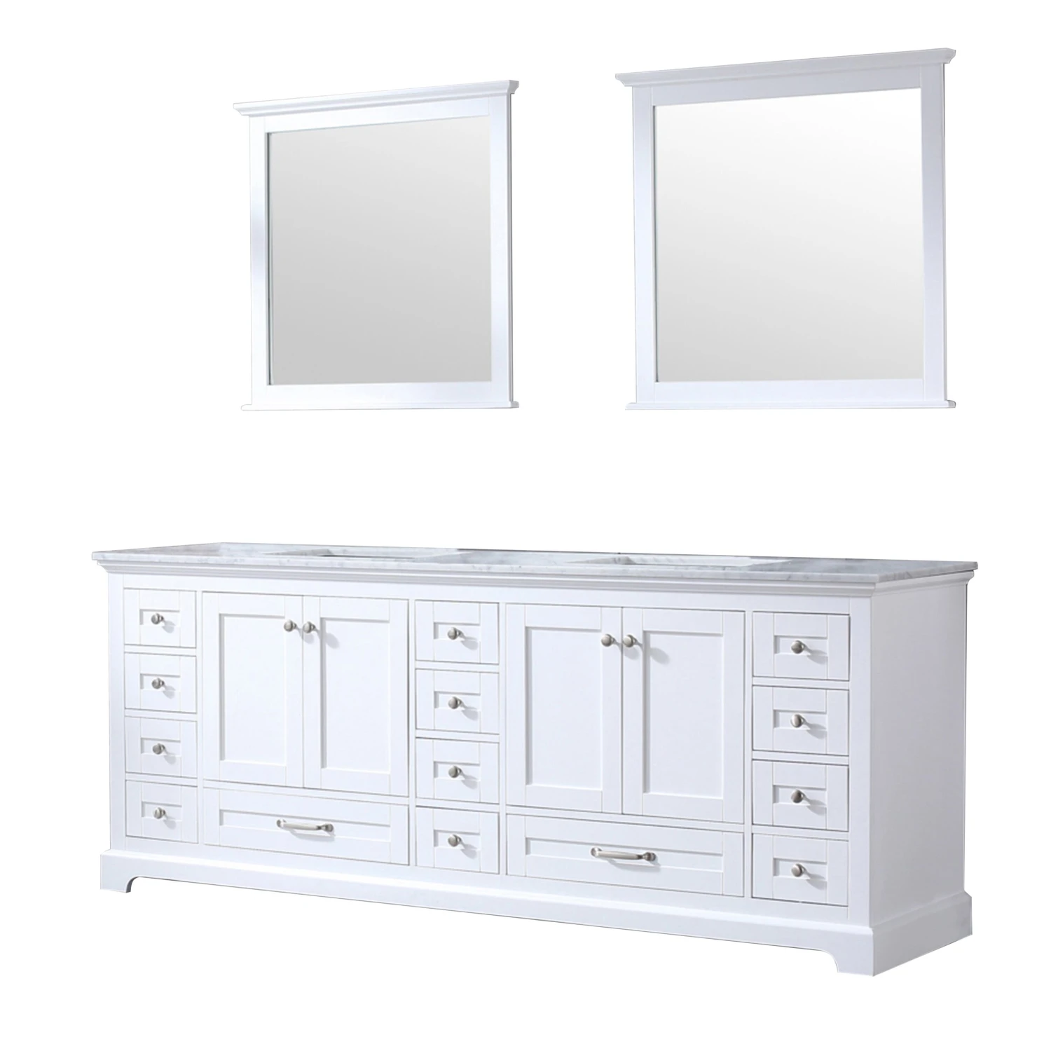 Lexora Dukes 84" White Double Vanity, White Carrara Marble Top, White Square Sinks And 34" Mirrors 10 Lexora Dukes 84" White Double Vanity, White Carrara Marble Top, White Square Sinks And 34" Mirrors - Image 8