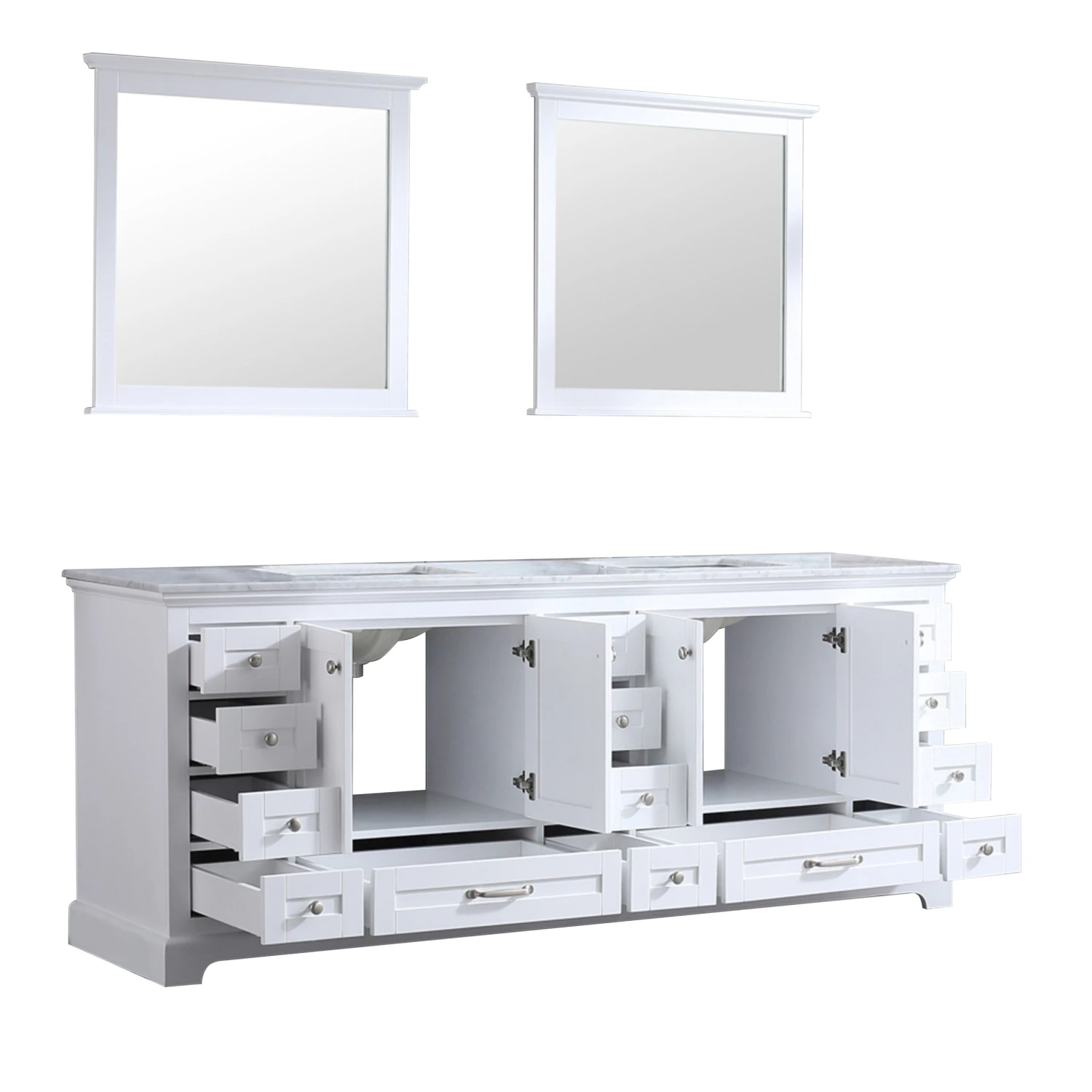 Lexora Dukes 84" White Double Vanity, White Carrara Marble Top, White Square Sinks And 34" Mirrors 11 Lexora Dukes 84" White Double Vanity, White Carrara Marble Top, White Square Sinks And 34" Mirrors - Image 9