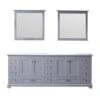 Lexora Dukes 84" Dark Grey Double Vanity, White Carrara Marble Top, White Square Sinks And 34" Mirrors 1 Lexora Dukes 84" Dark Grey Double Vanity, White Carrara Marble Top, White Square Sinks And 34" Mirrors -Home And Outdoor LD342284DBDSM34 5