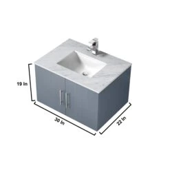 Lexora Geneva 30" Dark Grey Single Vanity, White Carrara Marble Top, White Square Sink And 30" LED Mirror W/ Faucet -Home And Outdoor LG192230DBDSLM30F 12