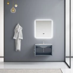 Lexora Geneva 30" Dark Grey Single Vanity, White Carrara Marble Top, White Square Sink And 30" LED Mirror W/ Faucet -Home And Outdoor LG192230DBDSLM30F 2