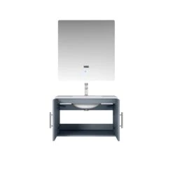 Lexora Geneva 30" Dark Grey Single Vanity, White Carrara Marble Top, White Square Sink And 30" LED Mirror W/ Faucet -Home And Outdoor LG192230DBDSLM30F 4