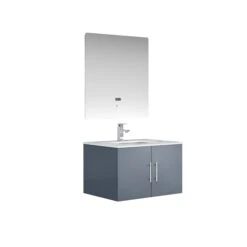 Lexora Geneva 30" Dark Grey Single Vanity, White Carrara Marble Top, White Square Sink And 30" LED Mirror W/ Faucet -Home And Outdoor LG192230DBDSLM30F 5