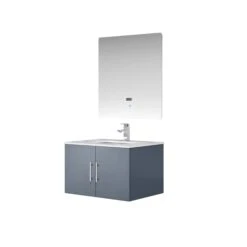 Lexora Geneva 30" Dark Grey Single Vanity, White Carrara Marble Top, White Square Sink And 30" LED Mirror W/ Faucet -Home And Outdoor LG192230DBDSLM30F 6
