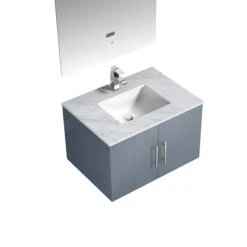 Lexora Geneva 30" Dark Grey Single Vanity, White Carrara Marble Top, White Square Sink And 30" LED Mirror W/ Faucet -Home And Outdoor LG192230DBDSLM30F 7