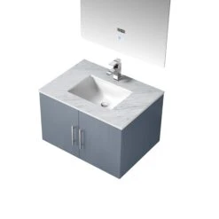 Lexora Geneva 30" Dark Grey Single Vanity, White Carrara Marble Top, White Square Sink And 30" LED Mirror W/ Faucet -Home And Outdoor LG192230DBDSLM30F 8