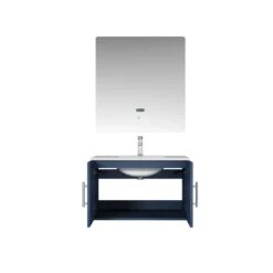 Lexora Geneva 30" Navy Blue Single Vanity, White Carrara Marble Top, White Square Sink And 30" LED Mirror W/ Faucet -Home And Outdoor LG192230DEDSLM30F 4