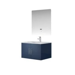 Lexora Geneva 30" Navy Blue Single Vanity, White Carrara Marble Top, White Square Sink And 30" LED Mirror W/ Faucet -Home And Outdoor LG192230DEDSLM30F 6