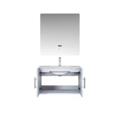 Lexora Geneva 30" Glossy White Single Vanity, White Carrara Marble Top, White Square Sink And 30" LED Mirror W/ Faucet -Home And Outdoor LG192230DMDSLM30F 4