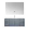 Lexora Geneva 48" Dark Grey Single Vanity, White Carrara Marble Top, White Square Sink And 48" LED Mirror W/ Faucet