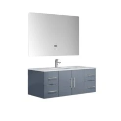Lexora Geneva 48" Dark Grey Single Vanity, White Carrara Marble Top, White Square Sink And 48" LED Mirror W/ Faucet 19 Lexora Geneva 48" Dark Grey Single Vanity, White Carrara Marble Top, White Square Sink And 48" LED Mirror W/ Faucet -Home And Outdoor LG192248DBDSLM48F 5