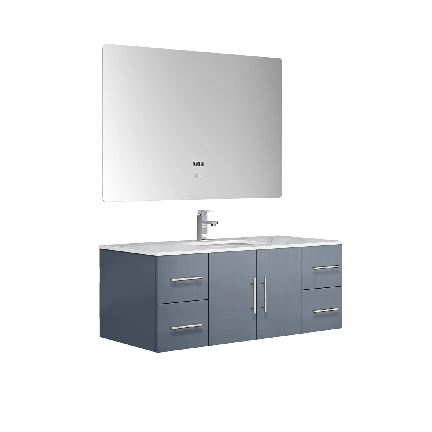 Lexora Geneva 48" Dark Grey Single Vanity, White Carrara Marble Top, White Square Sink And 48" LED Mirror W/ Faucet 7 Lexora Geneva 48" Dark Grey Single Vanity, White Carrara Marble Top, White Square Sink And 48" LED Mirror W/ Faucet - Image 5