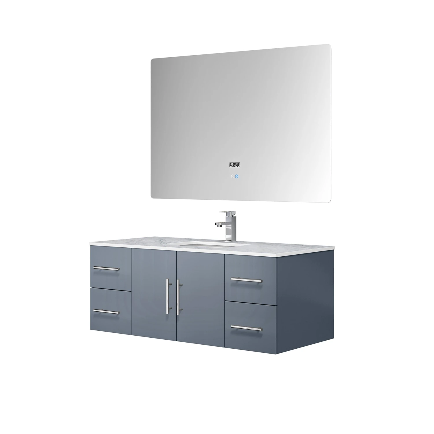 Lexora Geneva 48" Dark Grey Single Vanity, White Carrara Marble Top, White Square Sink And 48" LED Mirror W/ Faucet 8 Lexora Geneva 48" Dark Grey Single Vanity, White Carrara Marble Top, White Square Sink And 48" LED Mirror W/ Faucet - Image 6