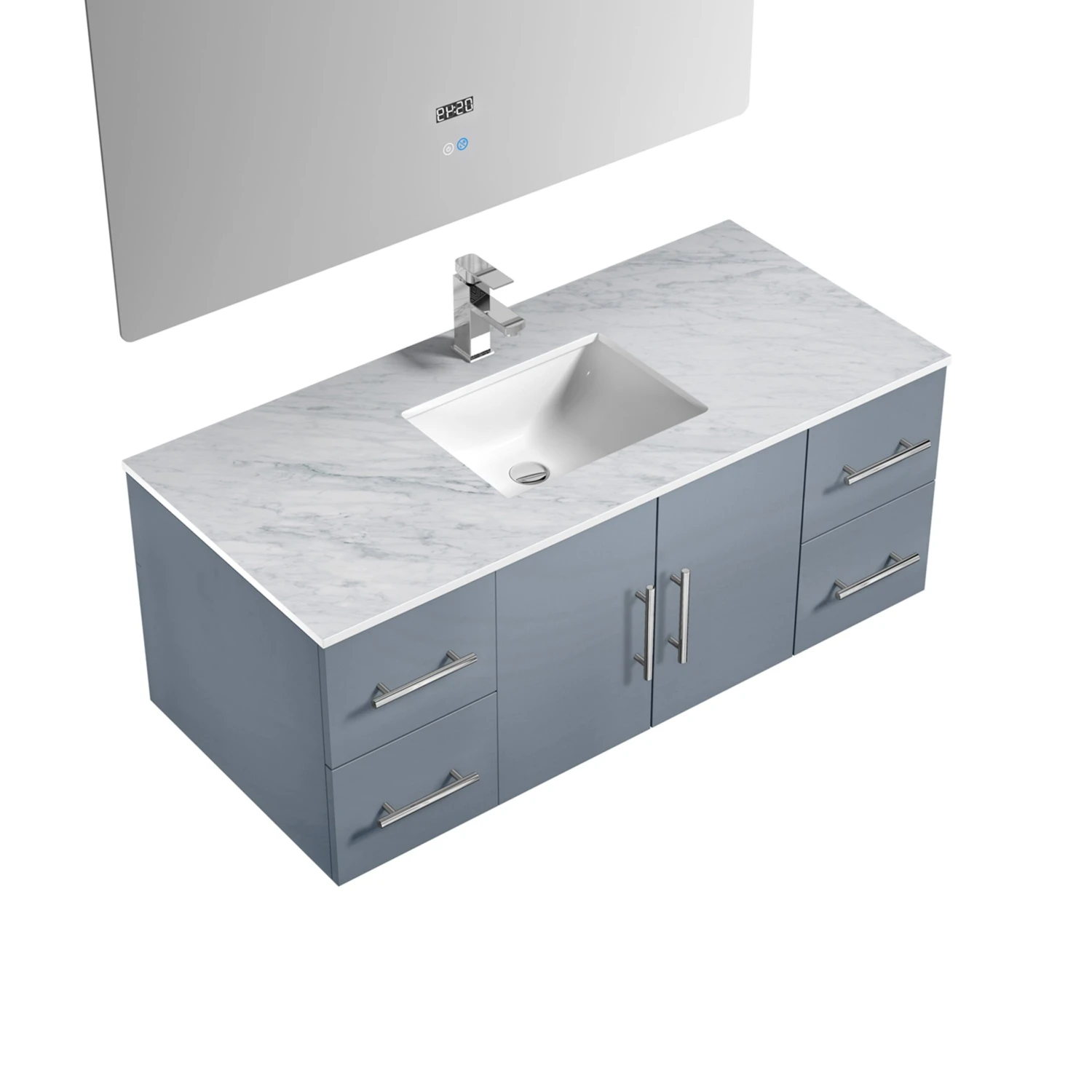 Lexora Geneva 48" Dark Grey Single Vanity, White Carrara Marble Top, White Square Sink And 48" LED Mirror W/ Faucet 9 Lexora Geneva 48" Dark Grey Single Vanity, White Carrara Marble Top, White Square Sink And 48" LED Mirror W/ Faucet - Image 7