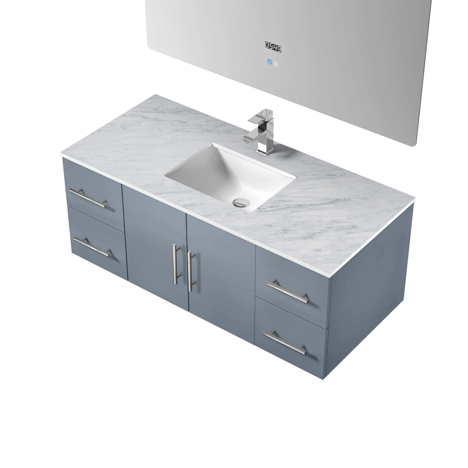 Lexora Geneva 48" Dark Grey Single Vanity, White Carrara Marble Top, White Square Sink And 48" LED Mirror W/ Faucet 10 Lexora Geneva 48" Dark Grey Single Vanity, White Carrara Marble Top, White Square Sink And 48" LED Mirror W/ Faucet - Image 8