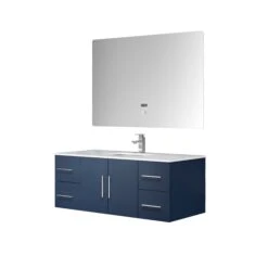 Lexora Geneva 48" Navy Blue Single Vanity, White Carrara Marble Top, White Square Sink And 48" LED Mirror W/ Faucet -Home And Outdoor LG192248DEDSLM48F 6