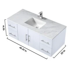Lexora Geneva 48" Glossy White Single Vanity, White Carrara Marble Top, White Square Sink And 48" LED Mirror W/ Faucet 26 Lexora Geneva 48" Glossy White Single Vanity, White Carrara Marble Top, White Square Sink And 48" LED Mirror W/ Faucet -Home And Outdoor LG192248DMDSLM48F 12