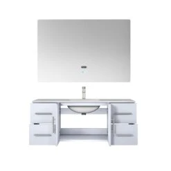 Lexora Geneva 48" Glossy White Single Vanity, White Carrara Marble Top, White Square Sink And 48" LED Mirror W/ Faucet 18 Lexora Geneva 48" Glossy White Single Vanity, White Carrara Marble Top, White Square Sink And 48" LED Mirror W/ Faucet -Home And Outdoor LG192248DMDSLM48F 4