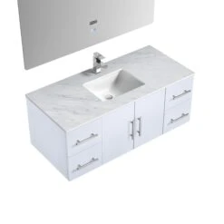 Lexora Geneva 48" Glossy White Single Vanity, White Carrara Marble Top, White Square Sink And 48" LED Mirror W/ Faucet 21 Lexora Geneva 48" Glossy White Single Vanity, White Carrara Marble Top, White Square Sink And 48" LED Mirror W/ Faucet -Home And Outdoor LG192248DMDSLM48F 7