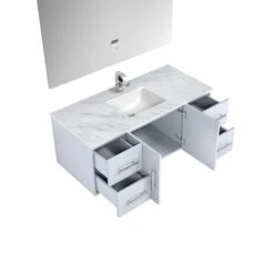 Lexora Geneva 48" Glossy White Single Vanity, White Carrara Marble Top, White Square Sink And 48" LED Mirror W/ Faucet 23 Lexora Geneva 48" Glossy White Single Vanity, White Carrara Marble Top, White Square Sink And 48" LED Mirror W/ Faucet -Home And Outdoor LG192248DMDSLM48F 9
