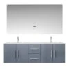 Lexora Geneva 60" Dark Grey Double Vanity, White Carrara Marble Top, White Square Sinks And 60" LED Mirror W/ Faucets 1 Lexora Geneva 60" Dark Grey Double Vanity, White Carrara Marble Top, White Square Sinks And 60" LED Mirror W/ Faucets -Home And Outdoor LG192260DBDSLM60F 3