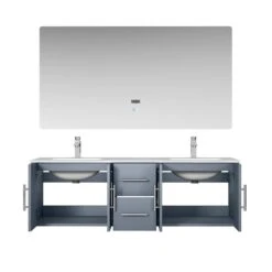 Lexora Geneva 60" Dark Grey Double Vanity, White Carrara Marble Top, White Square Sinks And 60" LED Mirror W/ Faucets -Home And Outdoor LG192260DBDSLM60F 4