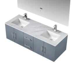 Lexora Geneva 60" Dark Grey Double Vanity, White Carrara Marble Top, White Square Sinks And 60" LED Mirror W/ Faucets -Home And Outdoor LG192260DBDSLM60F 8