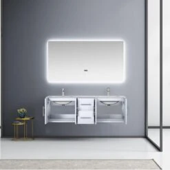 Lexora Geneva 60" Glossy White Double Vanity, White Carrara Marble Top, White Square Sinks And 60" LED Mirror W/ Faucets -Home And Outdoor LG192260DMDSLM60F 2
