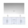 Lexora Geneva 60" Glossy White Double Vanity, White Carrara Marble Top, White Square Sinks And 60" LED Mirror W/ Faucets
