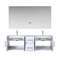 Lexora Geneva 60" Glossy White Double Vanity, White Carrara Marble Top, White Square Sinks And 60" LED Mirror W/ Faucets -Home And Outdoor LG192260DMDSLM60F 4