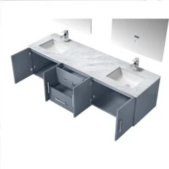 Lexora Geneva 72" Dark Grey Double Vanity, White Carrara Marble Top, White Square Sinks And 30" LED Mirrors W/ Faucets 26 Lexora Geneva 72" Dark Grey Double Vanity, White Carrara Marble Top, White Square Sinks And 30" LED Mirrors W/ Faucets -Home And Outdoor LG192272DBDSLM30F 10