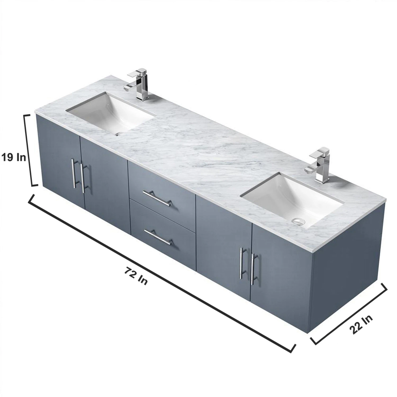 Lexora Geneva 72" Dark Grey Double Vanity, White Carrara Marble Top, White Square Sinks And 30" LED Mirrors W/ Faucets 15 Lexora Geneva 72" Dark Grey Double Vanity, White Carrara Marble Top, White Square Sinks And 30" LED Mirrors W/ Faucets - Image 13