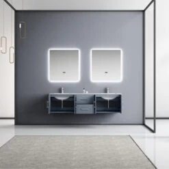 Lexora Geneva 72" Dark Grey Double Vanity, White Carrara Marble Top, White Square Sinks And 30" LED Mirrors W/ Faucets 18 Lexora Geneva 72" Dark Grey Double Vanity, White Carrara Marble Top, White Square Sinks And 30" LED Mirrors W/ Faucets -Home And Outdoor LG192272DBDSLM30F 2