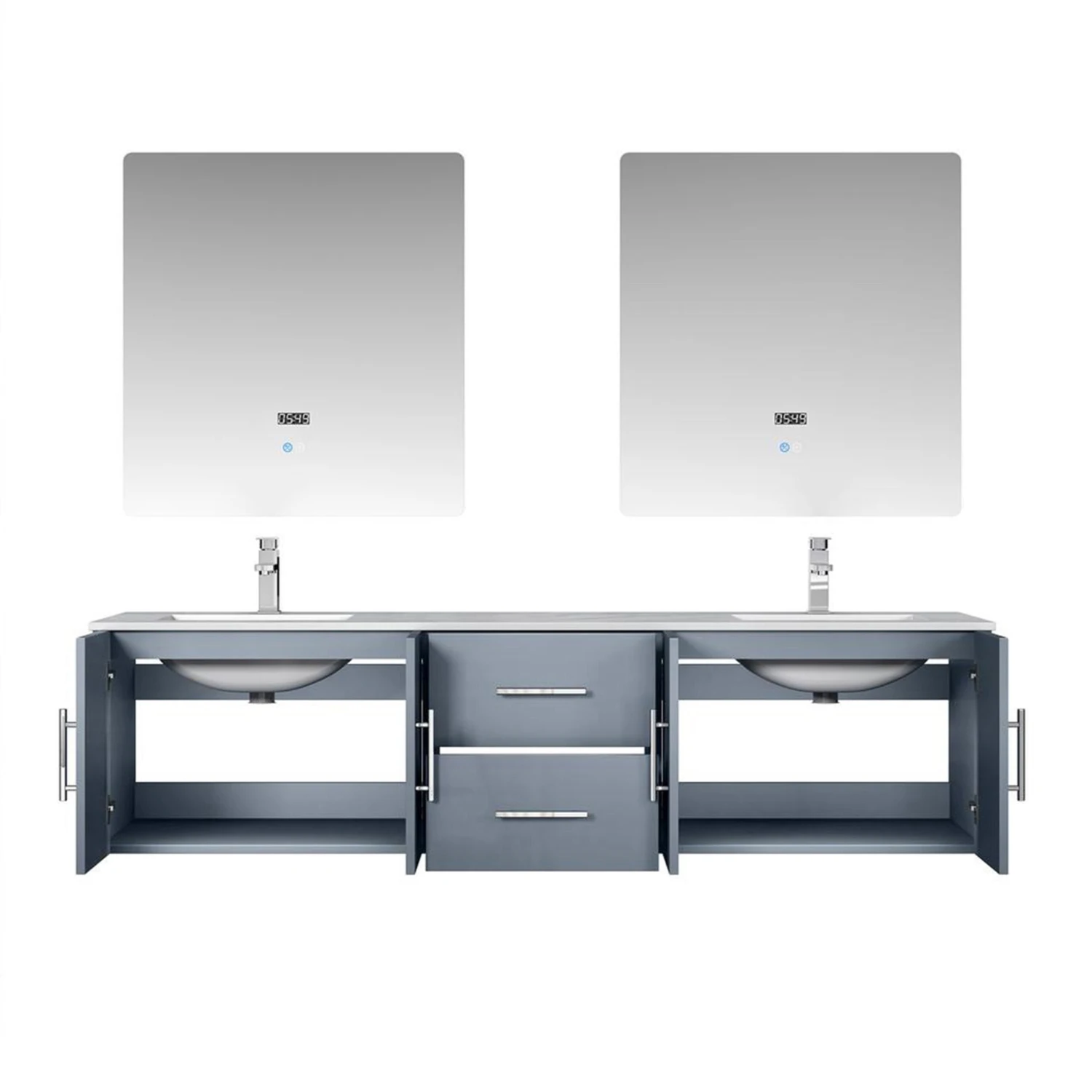 Lexora Geneva 72" Dark Grey Double Vanity, White Carrara Marble Top, White Square Sinks And 30" LED Mirrors W/ Faucets 6 Lexora Geneva 72" Dark Grey Double Vanity, White Carrara Marble Top, White Square Sinks And 30" LED Mirrors W/ Faucets - Image 4