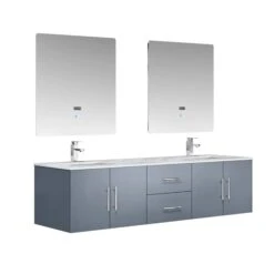 Lexora Geneva 72" Dark Grey Double Vanity, White Carrara Marble Top, White Square Sinks And 30" LED Mirrors W/ Faucets 20 Lexora Geneva 72" Dark Grey Double Vanity, White Carrara Marble Top, White Square Sinks And 30" LED Mirrors W/ Faucets -Home And Outdoor LG192272DBDSLM30F 5